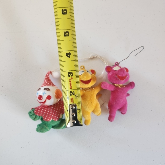 Vintage Flocked Bear Christmas Tree Ornament Lot Clown MCM 60s 70s Kitsch - Picture 4 of 5